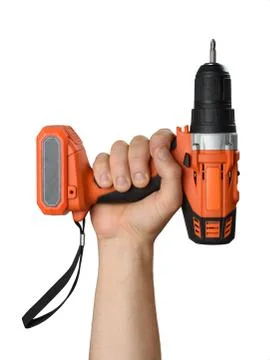 Man hand with screwdriver. Isolated object on white background. Do it youself Stock Photos
