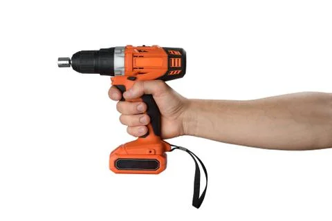 Man hand with screwdriver. Isolated object on white background. Do it youself Stock Photos