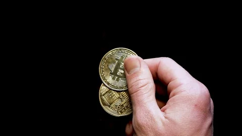 Man hand show bitcoin. Crypto currency concept Stock Footage 125240564