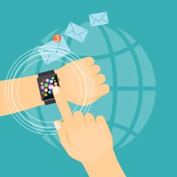 Man hand showing e-mail on the smart watch Stock Illustration