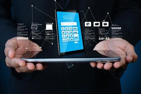 Man hand showing Tablet pc with password protection Stock Photos