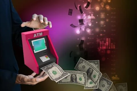 Man hand showing  teller machine Stock Illustration