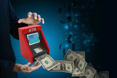 Man hand showing  teller machine Stock Illustration