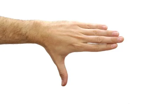 Man hand showing a thumb down isolated on white background Stock Photos