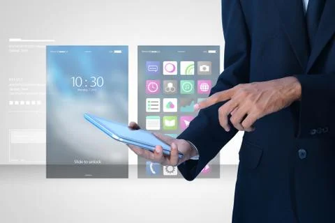Man hand showing touch screen Stock Illustration