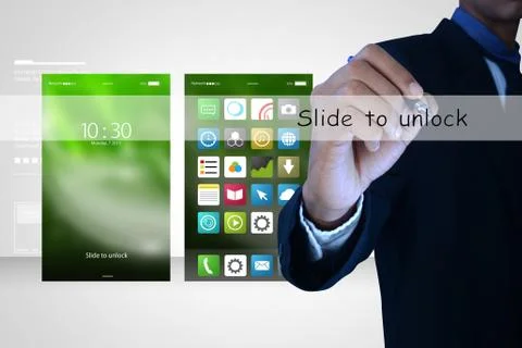 Man hand showing touch screen Stock Illustration