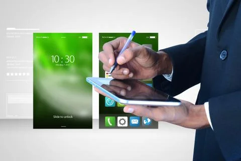 Man hand showing touch screen Stock Illustration