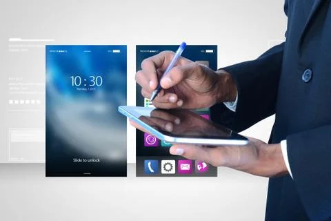 Man hand showing touch screen Stock Illustration