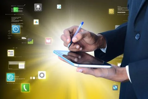 Man hand showing touch screen Stock Illustration