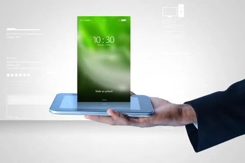 Man hand showing touch screen Stock Photos