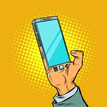 Man with hand smartphone. The gadget is implanted in the human b Stock Illustration
