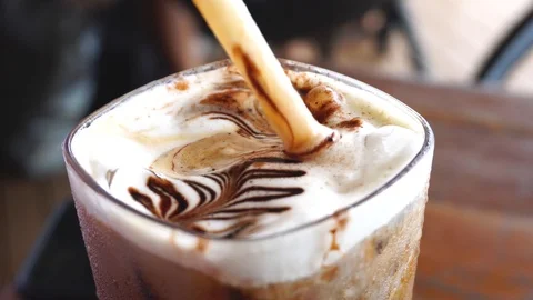 Man Hand Stir Coffee on cafe. Stock Footage 108220265