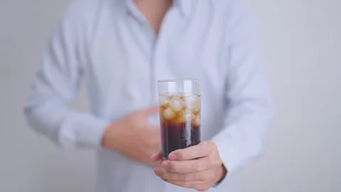 Man hand stop and refuse gesture to carbonated soft drink, feeling Abdomina.. Stock Footage 339639543