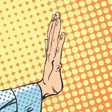 Man with hand up to stop. Stop hand. Prohibiting signal. Stop signal. Stock Illustration