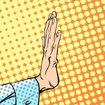 Man with hand up to stop. Stop hand. Prohibiting signal. Stop signal. Stock Illustration