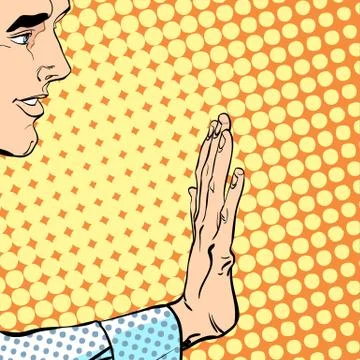 Man with hand up to stop. Stop hand. Prohibiting signal. Stop signal. Stock Illustration