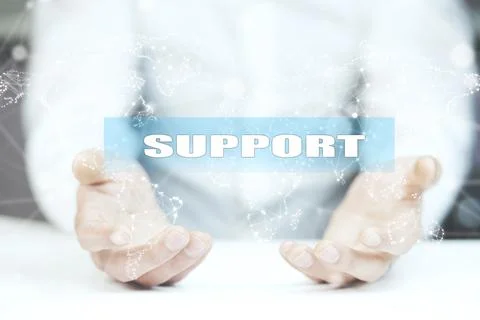 Man hand on support in screen Stock Photos