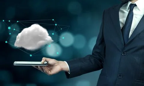 Man hand tablet with Cloud computing concept Stock Photos