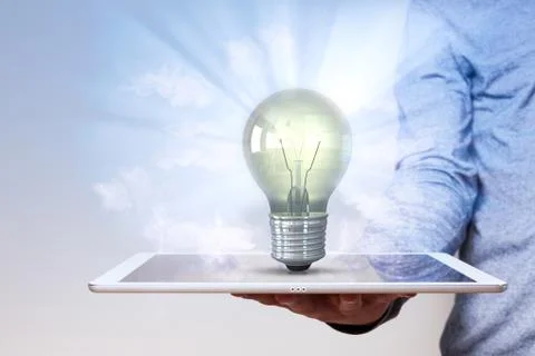 Man Hand Tablet PC Idea Bulb Stock Illustration