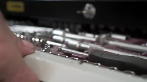 Man hand take tool from box. Footage. Automotive tool, serviceman's hand. Stockbeeldmateriaal 222289014