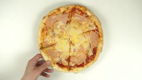 The man hand takes a slice of pizza Stock Footage 150384917