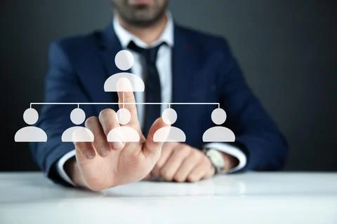 Man hand  team network in screen Stock Photos