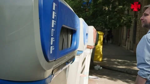 Man hand throwing empty paper garbage, recycling of carton delivery boxes in Stock Footage 231353665