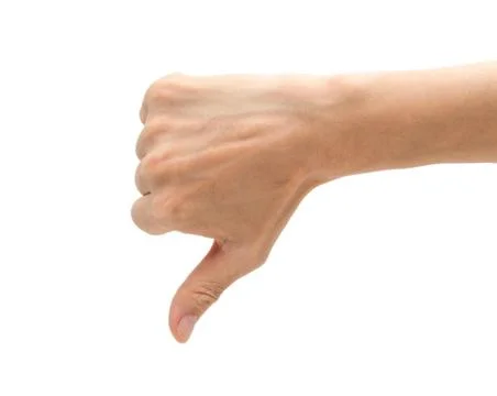 Man hand with thumb down isolated on white background Stock Photos