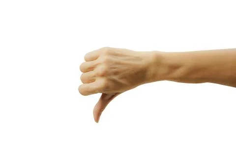 A man hand with thumb down isolated on white background. Stock Photos