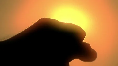 Man hand touch catch and release the sunset \ new unique quality people joyful Stock Footage