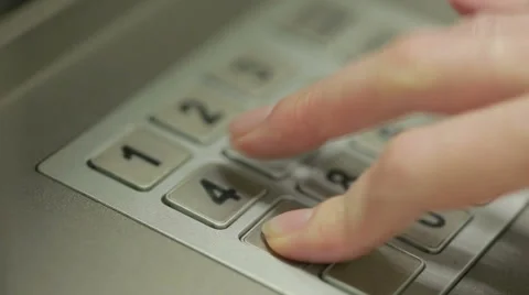 Man hand touching ATM machine. gaining password. Stock Footage 68752074