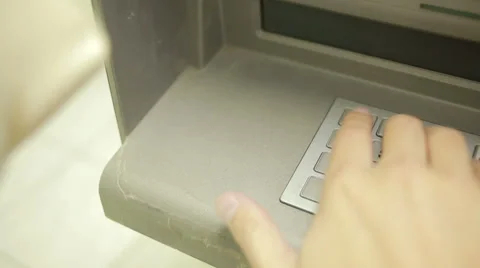 Man hand touching ATM machine. gaining password. Stock Footage 68752155