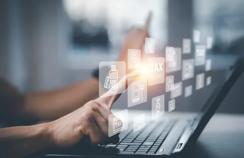 Man hand touchscreen on the graph Screen Icon of a media screen, Technology P Stock Photos