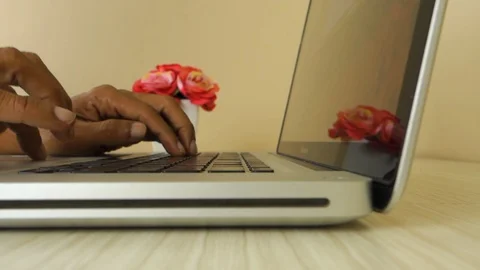 Man hand typing laptop on the table close up footage Stock Footage 113964860