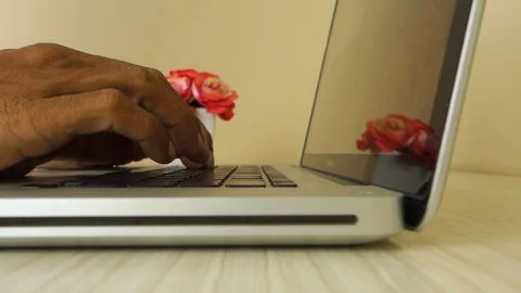 Man hand typing laptop on the table close up footage Stock Footage 113964924