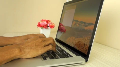 Man hand typing laptop on the table close up footage Stock Footage 113965010