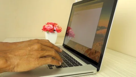 Man hand typing laptop on the table close up footage Stock Footage 113965047
