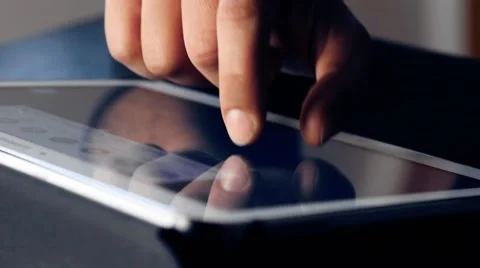 Man hand using finger for touching tablet computer pc Video stock 48367339