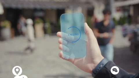 Man hand using a futuristic transparent glass phone white animation сloud Stock Footage 126807530