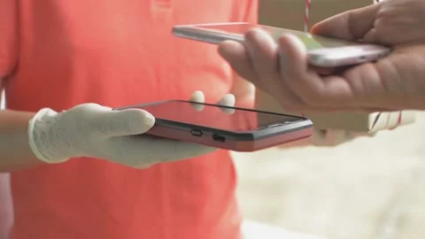 Man hand using smartphone to scan QR code payment for online goods fee. Stock Footage 154672024