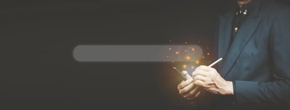 Man hand using smartphone to use search engine Stock Photos