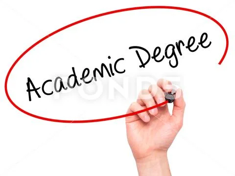 Man Hand writing Academic Degree with black marker on visual scr Stock Photos