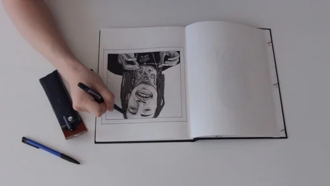 Man Hand Writing And Drawing On Paper With A Pen Stock Footage 89094359