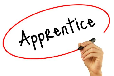 Man Hand writing Apprentice with black marker on visual screen. Isolated on.. Stock-Fotos