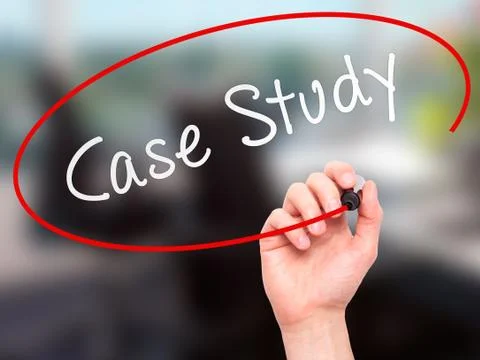 Man hand writing Case Study with marker on transparent screen Stock Photos