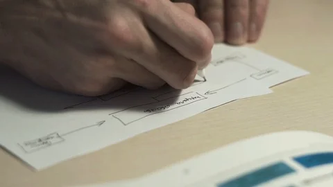Man Hand Writing Chart Scheme On Paper Document In Office Video stock 99307979
