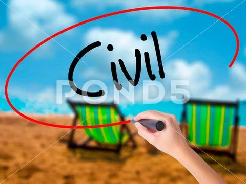 Man Hand writing Civil with black marker on visual screen Stock Photos