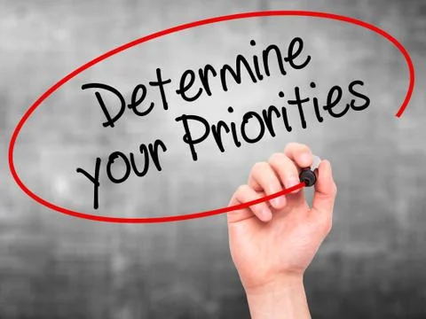 Man Hand writing Determine your Priorities with black marker on visual screen. Stockillustratie