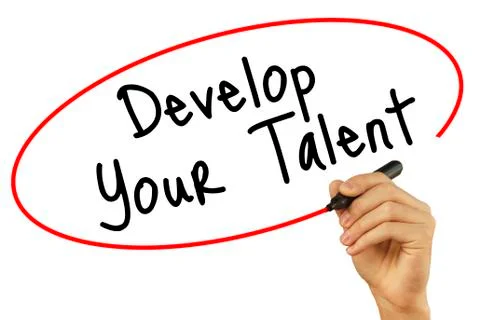 Man Hand writing Develop Your Talent with black marker on visual screen. Is.. 스톡 사진