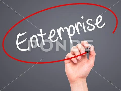 Man Hand writing Enterprise with black marker on visual screen Stock Photos